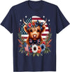 Funny July 4th Highland Cow Farm Lovers Gift Ideas Cute Highland Cow Florals 4th of July USA Flag Patriotic T-Shirt - Navy