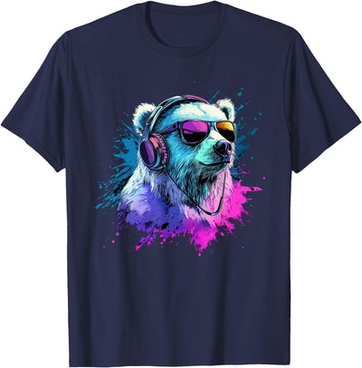 Colorful Artistic Polar Bear Animal Motifs Polar Bear Colorful Music Headphones Artistic Polar Bears T-Shirt