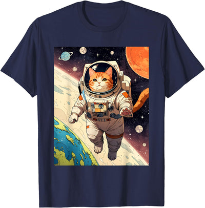 HAPPY DAWG - ARTS Astronaut Cat - Funny Space Cat Japanese Retro Kawaii Cute T-Shirt