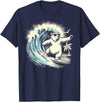 Smooth HQ Polar Bear Riding Surfing Ocean Wave T-Shirt - Navy Blue