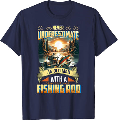 Never Underestimate an Old Man with A Fishing Rod Scenic Men T-Shirt