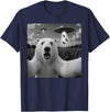 Retro Polar Bear Selfie with UFOs Meme Polar Bear Selfie with UFO Alien Funny T-Shirt - Navy Blue
