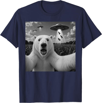 Polar Bear Selfie with UFO Alien Funny T-Shirt