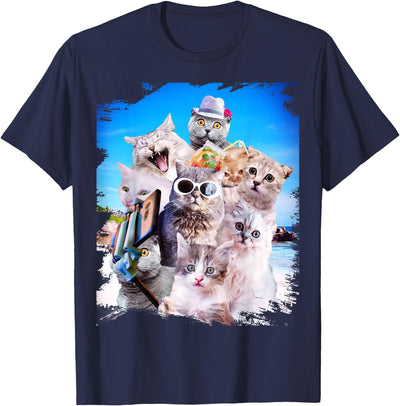 Random Galaxy Kitten Cat Selfie on the Beach T-Shirt