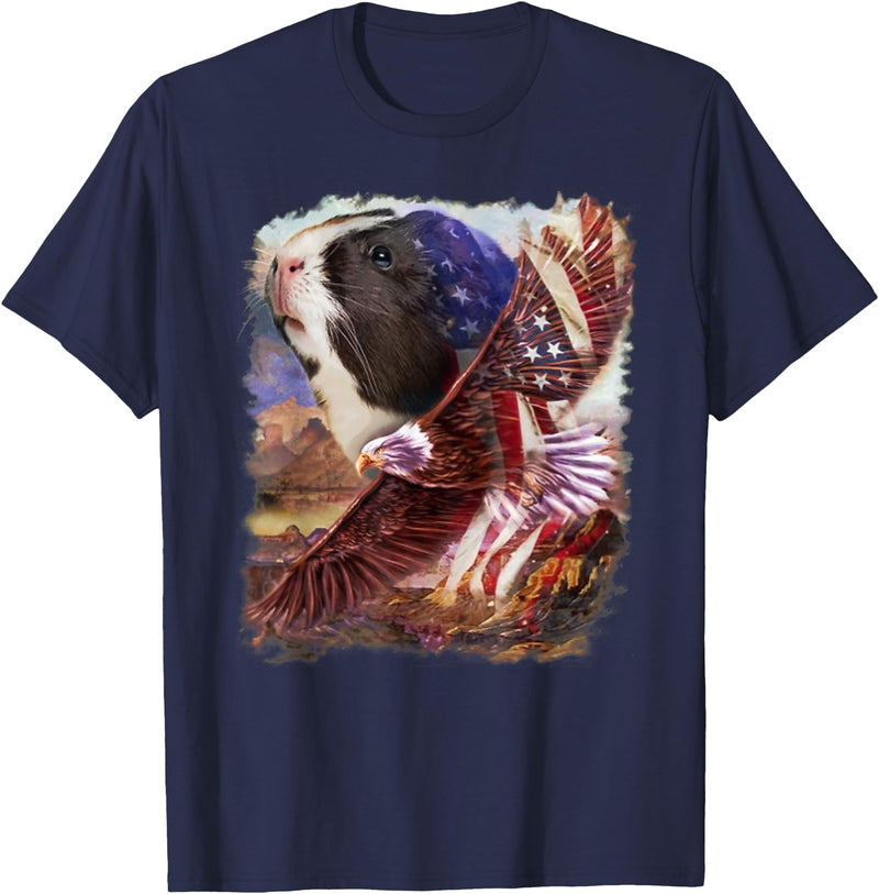 Guinea Pig American Flag 4th July Independence Eagle Women Kids Men T-Shirt - Navy Blue