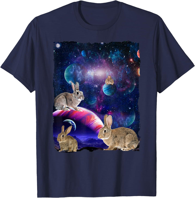 Rabbit Wildlife Animal Universe Galaxy Stars Bunny Rabbits T-Shirt in Navy Blue