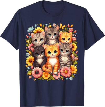 Funny Cat lover Cute Kittens with Floral Pattern T-Shirt