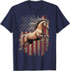 USA Flag Horse Lover Horse American Flag USA 4th of July Horses T-Shirt - Navy Blue