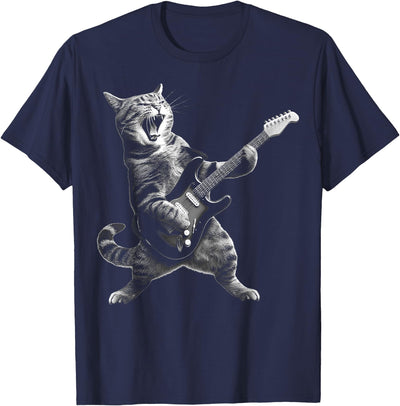 Funny Classic Rock Cat Gifts Cat Playing Guitar Rock and Roll Rock Star for Men Women Kid T-Shirt