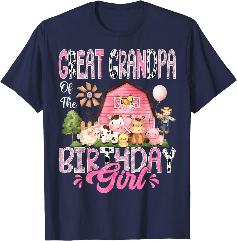 Pink Farm Cow Matching Tees Great Grandpa Of The Birthday Girl Pink Farm Cow Birthday T-Shirt - Navy Blue