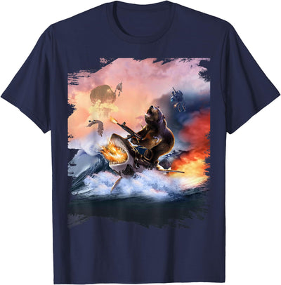 Bear Riding Shark Funny T-Shirt