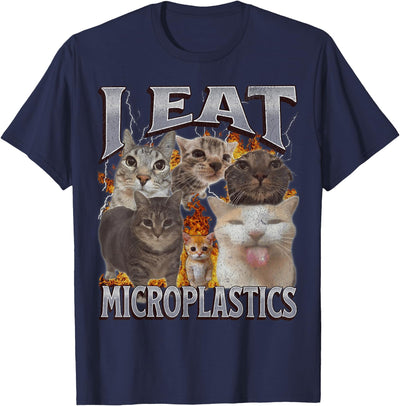 MildlyPerturbed I Eat Microplastics Funny Cat Meme Bootleg Graphic T-Shirt for Men Women