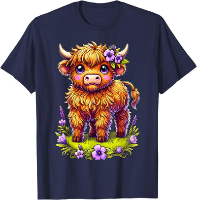 Funny Highland Cow with Flowers Kawaii Animal T-Shirt