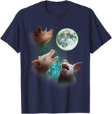 Pink Pig Mountain Shirts & Gifts Three Farm Pigs Howl At Moon 3 Wolfs Wolves Funny Parody T-Shirt - Navy Blue