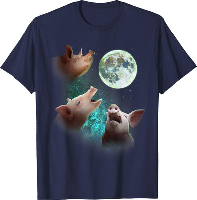 Three Farm Pigs Howl At Moon 3 Wolfs Wolves Funny Parody T-Shirt
