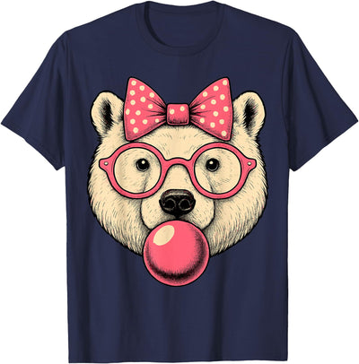 Polar Bear with Bubblegum and Pink Bow T-Shirt