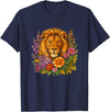 Cute and Funny Lions Graphic Designs. Lion Flower Floral Cute Men Women Kids T-Shirt - Navy Blue