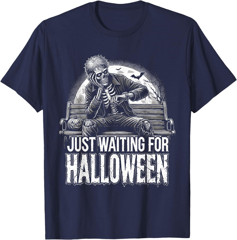 Funny Halloween Summer T-Shirt Summerween Just Waiting For Halloween Halloween Summer T-Shirt - Navy Blue
