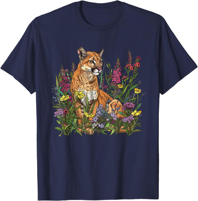 Mountain Lion Amidst Wildflowers T-Shirt
