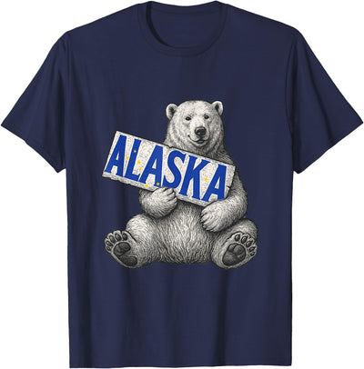 Polar Bear Holding Alaska Sign Vintage Alaska Lover T-Shirt