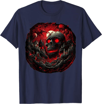 Synthwaive Halloween Skull Castle T-Shirt for Men Women T-Shirt