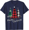 Merry Christmas Apparel Matching Family Clothes Merry Christmas Three Xmas Trees Buffalo Plaid Woman Gift T-Shirt - Navy Blue