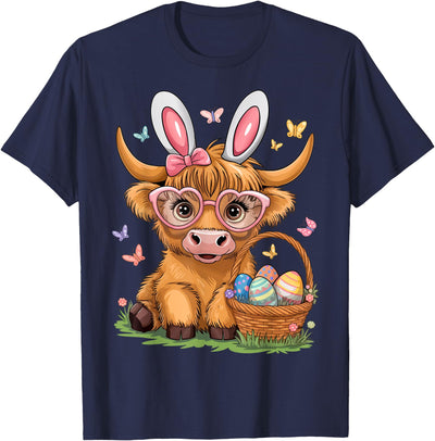 Bunny Highland Cow Easter Day Women Girls Cute Easter Bunny T-Shirt