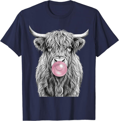 Highland Cow Blowing Bubble Gum Sketch T-Shirt