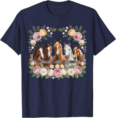 Floral Hoof Studio Vintage Horse Floral Illustration Lover T-Shirt