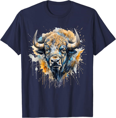Safari Animal Art Buffalo Portrait Colorful Splash Artwork T-Shirt