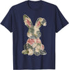 Funny Bunny Crochet Patchwork Camo Rabbit Happy Easter Day T-Shirt (Black) in Navy Blue