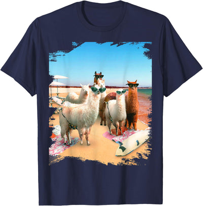Random Galaxy Funny Llama Beach T-Shirt for Men Women Kids