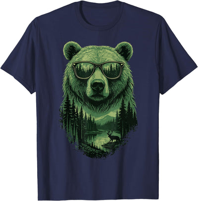 Bear Sunglasses Wildlife Deer Campfire Nature Vintage Forest T-Shirt