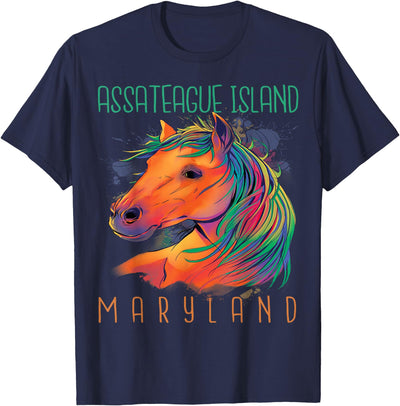 Assateague Island Horse Riding Maryland Souvenir Colorful Horse Assateague Island Maryland Riding Souvenir T-Shirt