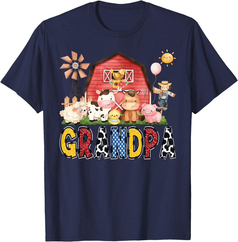 Funny Farm Cow Birthday Boy Matching Grandpa Farm Cow Birthday Boy Matching Family Party T-Shirt - Navy Blue