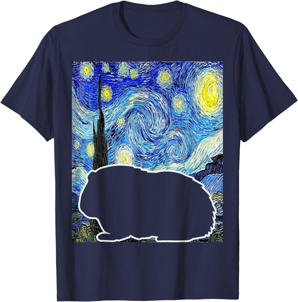 Starry Night Guinea Pig Lover Painting Guinea Pig Starry Night Van Gogh Guinea Pig Lover T-Shirt - Navy Blue
