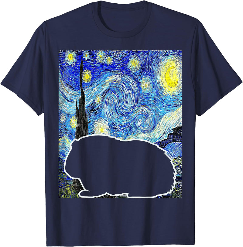Starry Night Guinea Pig Lover Painting Guinea Pig Starry Night Van Gogh Guinea Pig Lover T-Shirt - Navy Blue