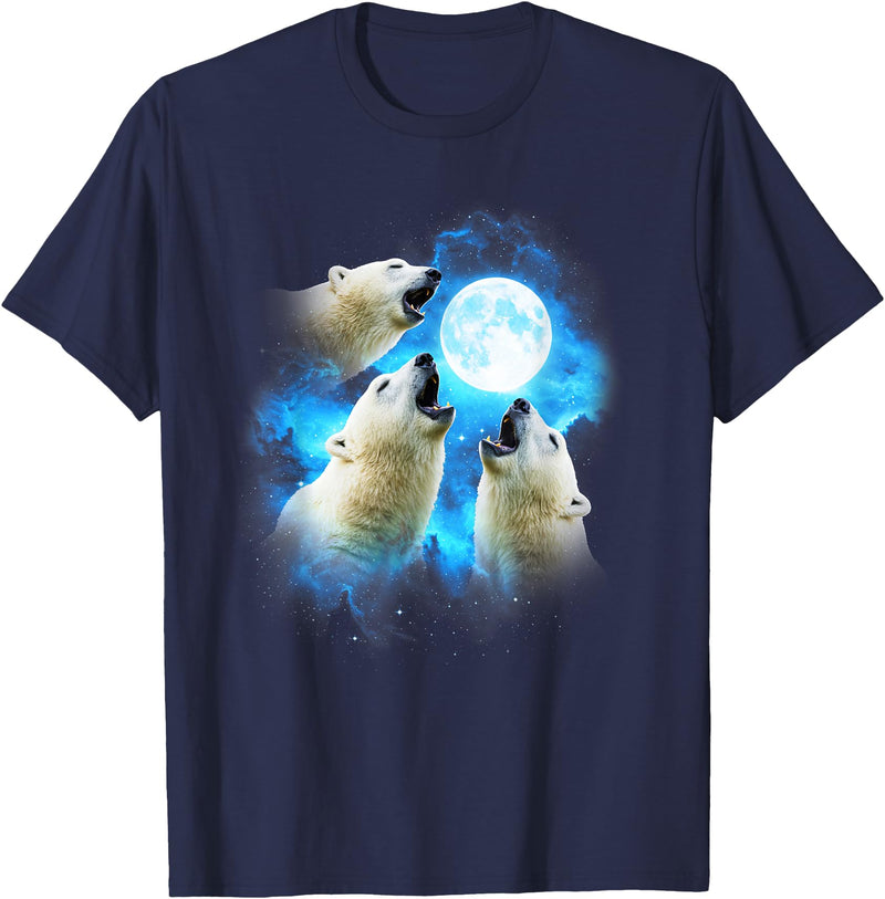 Animals howling blue 3 Polar Bear Howling at the Moon Colorful Blue T-Shirt - Navy Blue