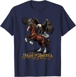 American Pride Horse Eagle Country Made in America Horse Eagle Patriotic Western T-Shirt - Navy Blue
