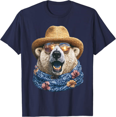 Cute Polar Bear with Sunglasses and Straw Hat Animal Summer T-Shirt