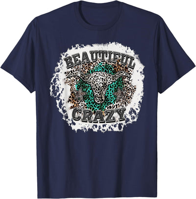 Beautiful Bull Skull Crazy Cow Skull Leopard T-Shirt