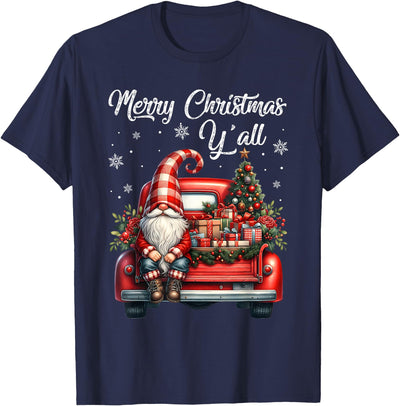 Merry Christmas Yall Gnome Truck Buffalo Plaid Pajama Family T-Shirt