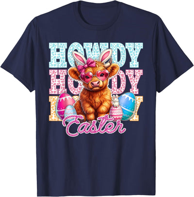 Howdy Easter Cute Highland Cow Bunny Ears Western Easter T-Shirt