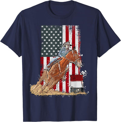 Funny horse barrel racing designs US Flag State Pride Barrel Racing Horse Rodeo Cowgirl T-Shirt