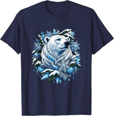 Christmas Polar Bear Wreath Ice Crystals T-Shirt