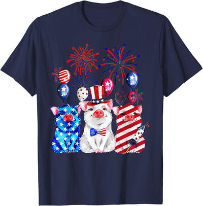 Fireworks American Flag Funny Pig Patriotic Farmer 4th July T-Shirt