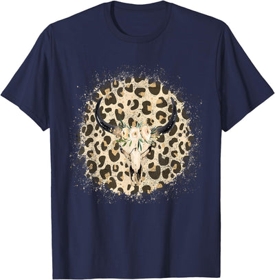 Funny Leopard Cow Skull Print Flower Rustic Turquoise T-Shirt