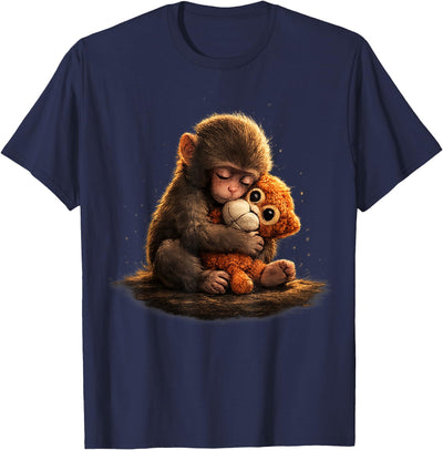 Baby Monkey Hugging Teddy Bear T-Shirt