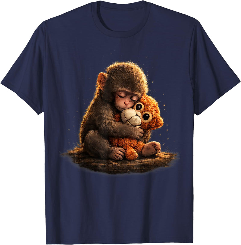 CONLEE Cute Baby Monkey Punch Viral Zoo Japan Design T-Shirt - Navy Blue