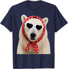 Funny Polar Bear with Sunglasses Cute Polar Bear Lover Heart Sunglasses T-Shirt - Navy Blue